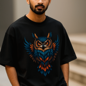 Silent Guardian Oversized Owl Graphic T-Shirt