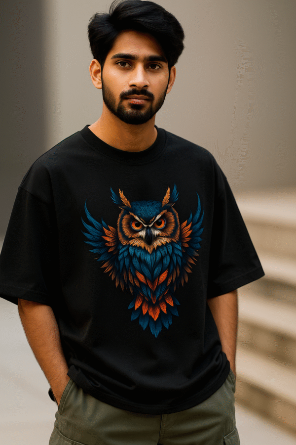 Silent Guardian Oversized Owl Graphic T-Shirt